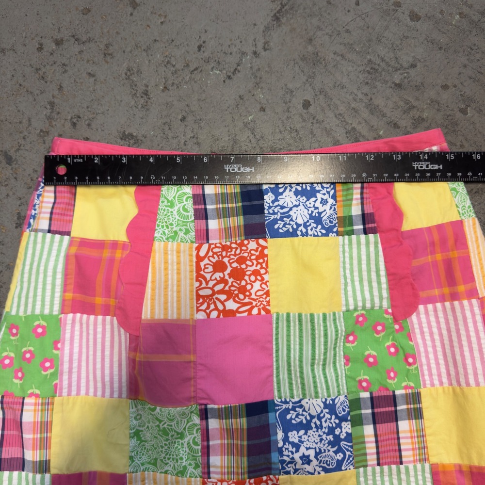 Lilly Pulitzer Patchwork Mini Skirt Pink Yellow Plaid Floral Cotton Size 10 - Picture 8 of 10
